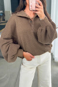 Casual Solid Color Textured Snap Button Collared Baggy Top