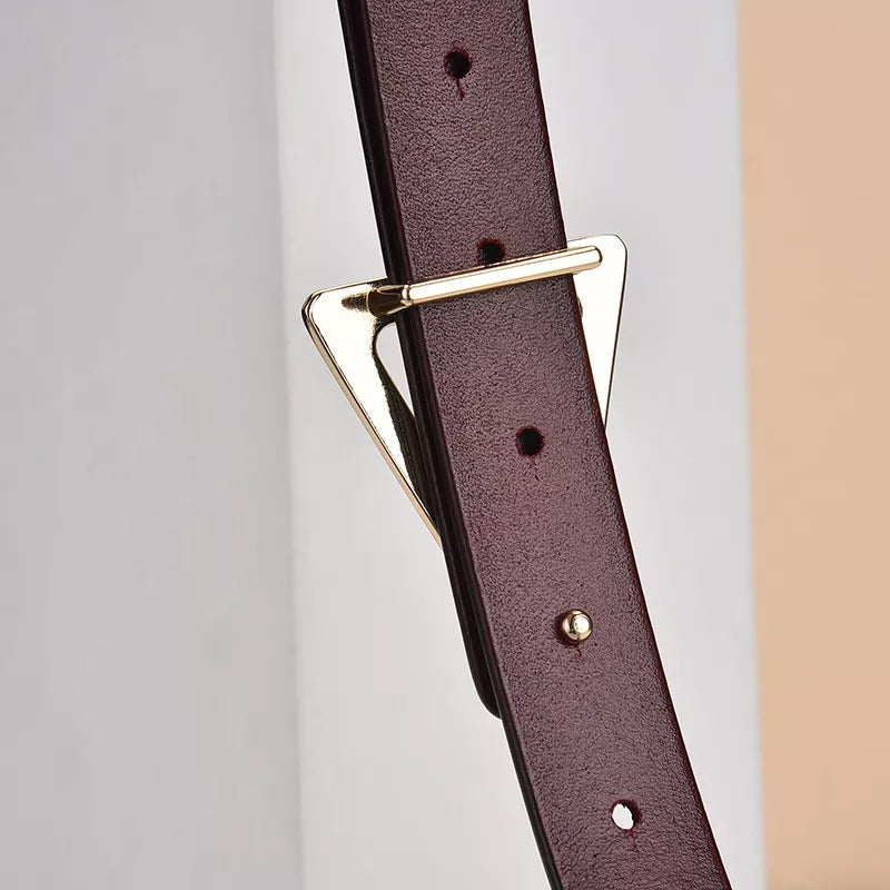 Triangle Buckle Leather Skinny Belt