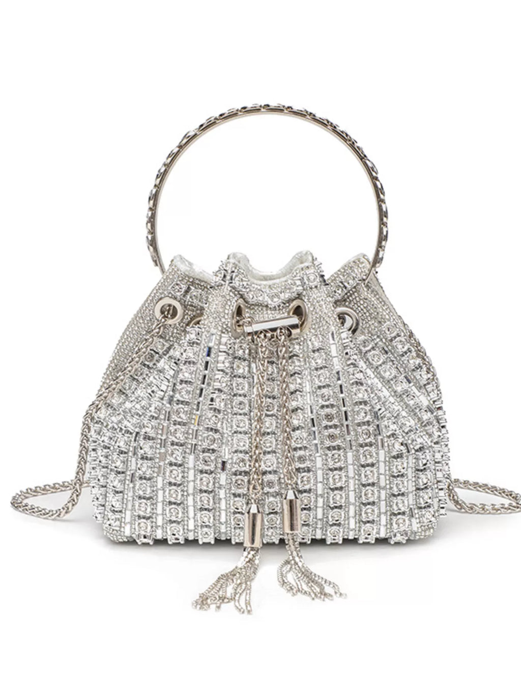 Rhinestone Embellished Bucket Crossbody Bag