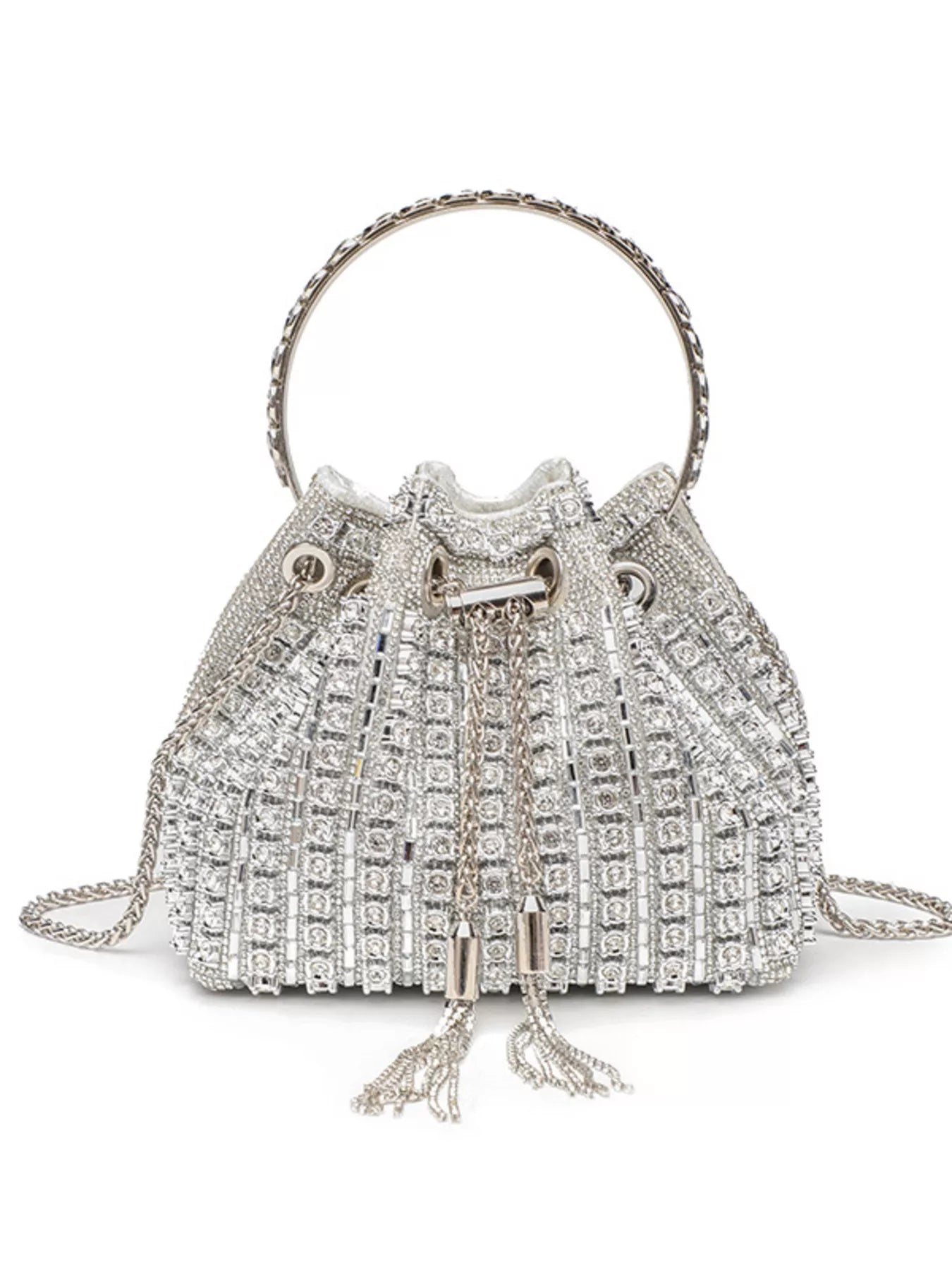 Rhinestone Embellished Bucket Crossbody Bag