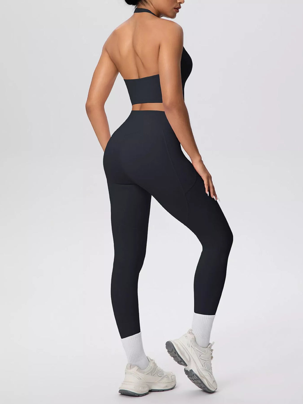 Halter Neck Crop Top and High-Waisted Leggings Active Set