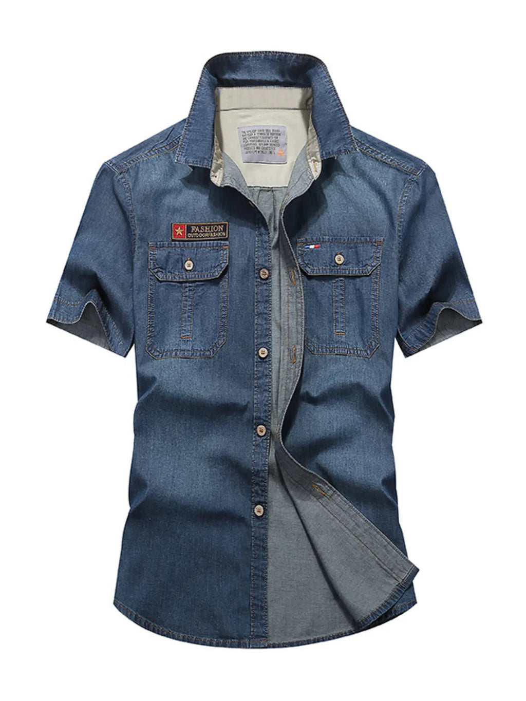 Men's Full Size Casual Short Sleeve Denim Shirt with Pockets Plus Size