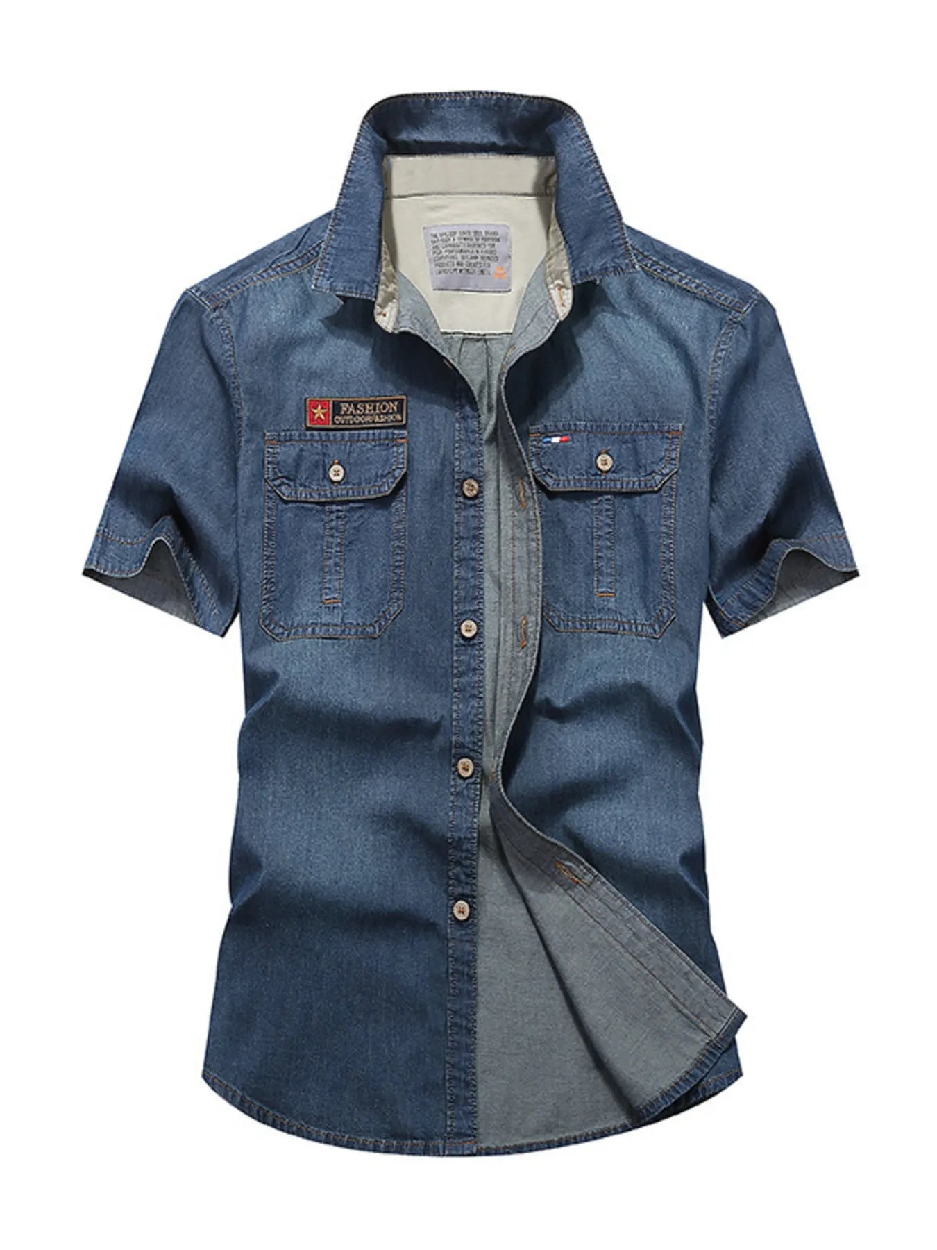 Men's Full Size Casual Short Sleeve Denim Shirt with Pockets Plus Size