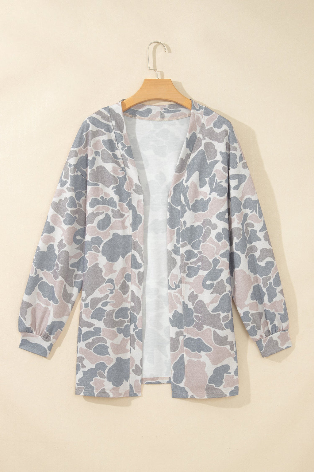 Multicolour Camouflage Print Long Sleeve Open Front Tunic Cardigan