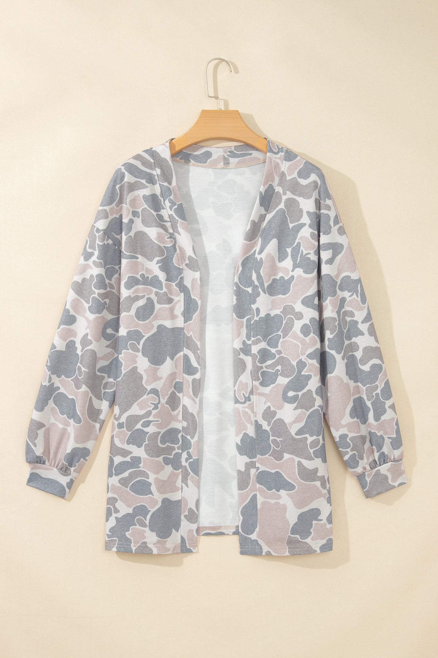 Multicolour Camouflage Print Long Sleeve Open Front Tunic Cardigan