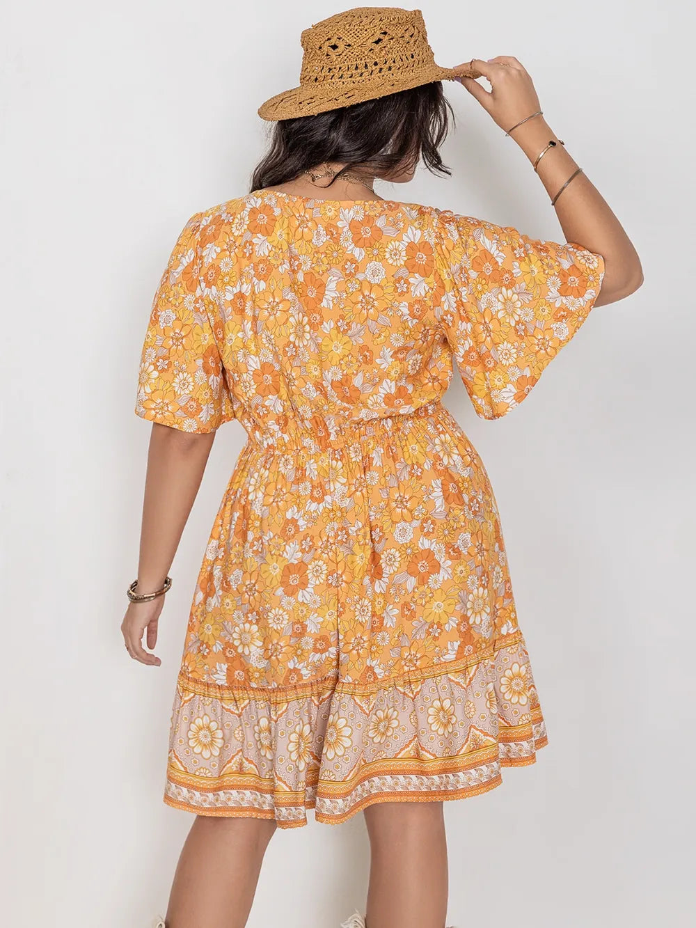 Printed Square Neck Short Sleeve Dress