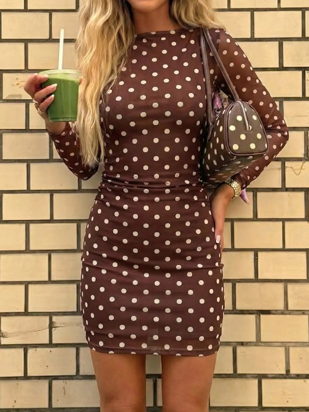 Polka Dot Long Sleeve Mini Dress