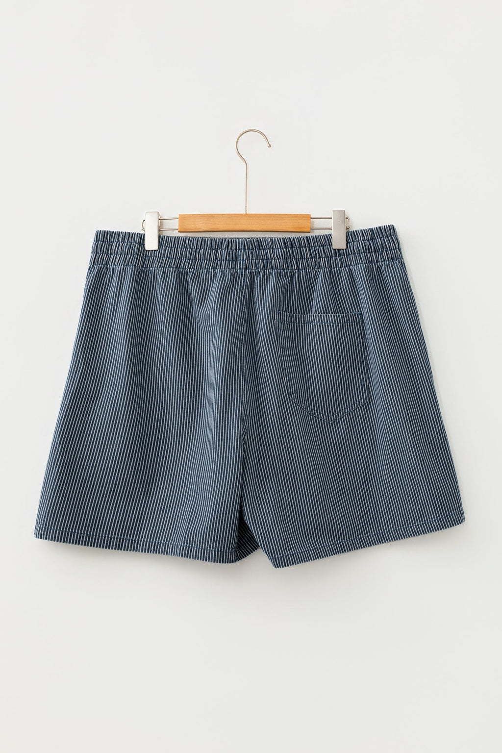 Blue Stripe Plus Size Contrast Drawstring Elastic Waist Denim Shorts