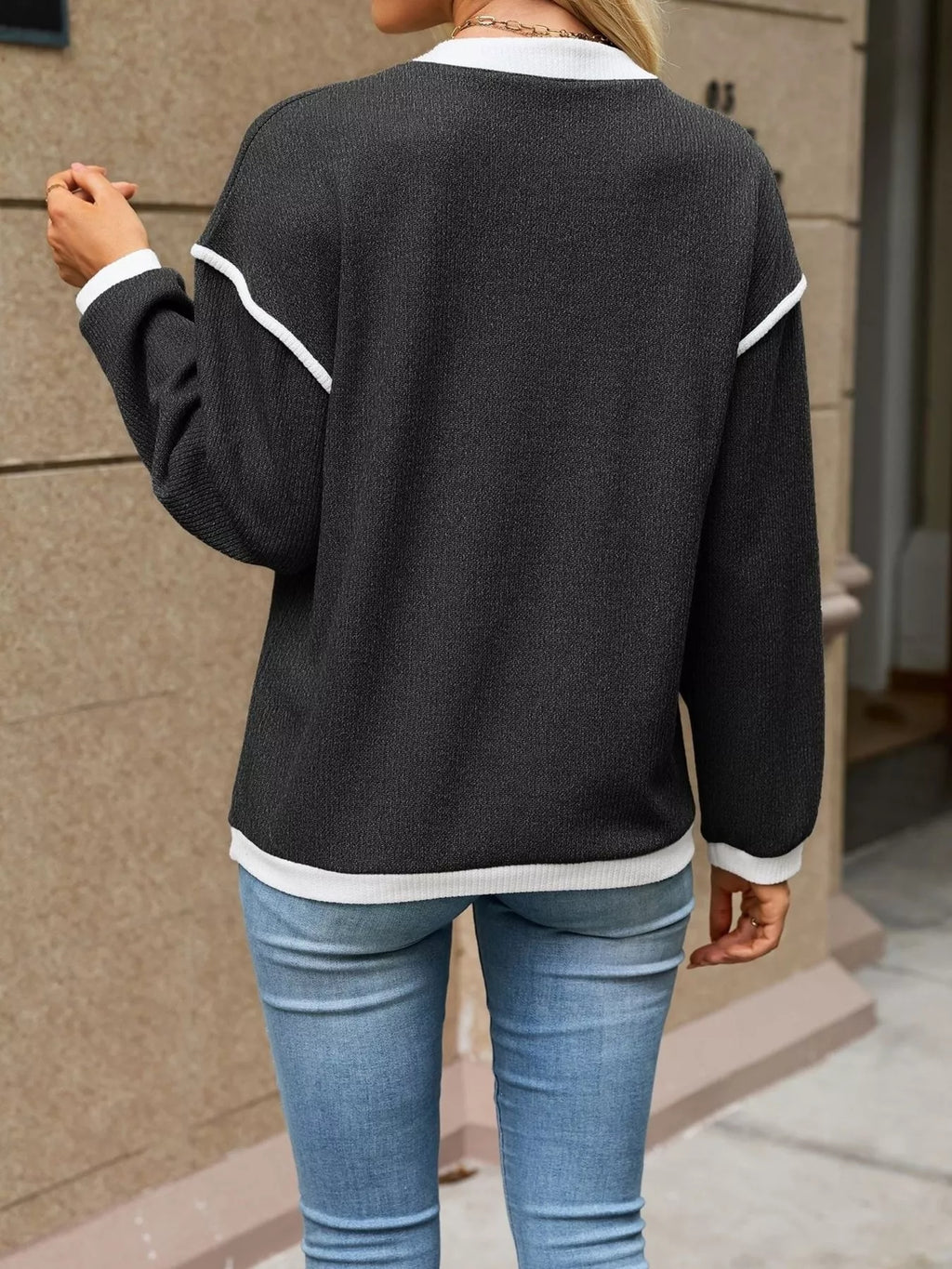 Button Detail Dropped Shoulder T-Shirt