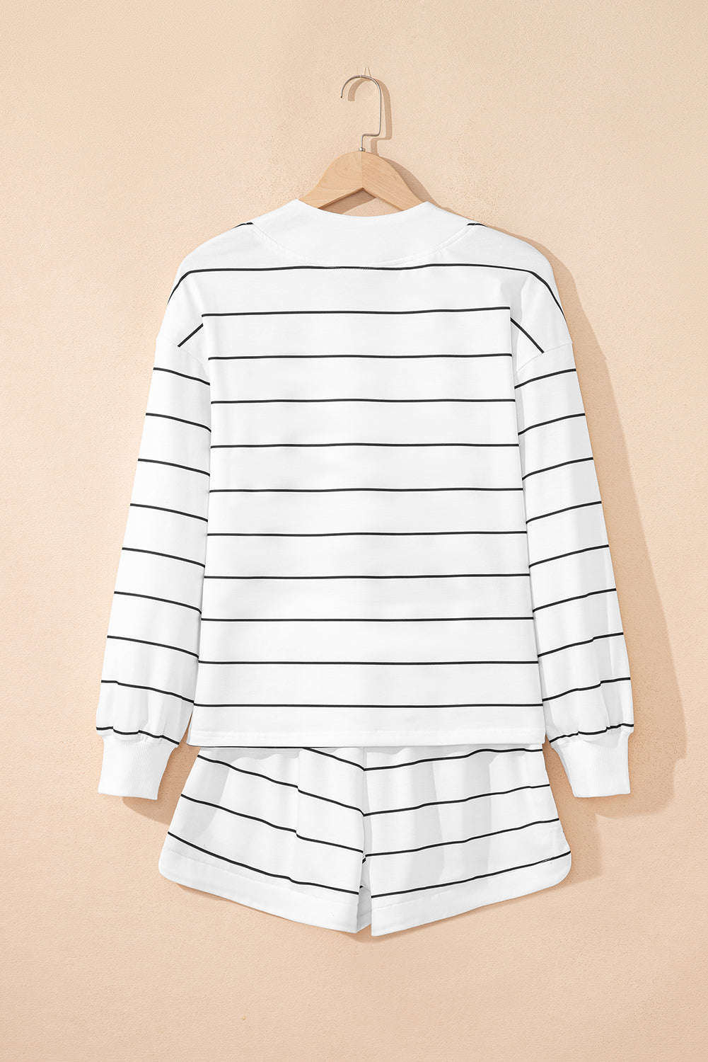 Stripe Zip-Up Drop Shoulder Pullover and Short Set