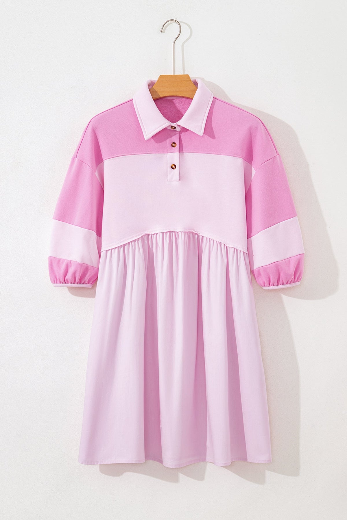 Colorblock Raw Seam Buttoned Polo Collar Dress