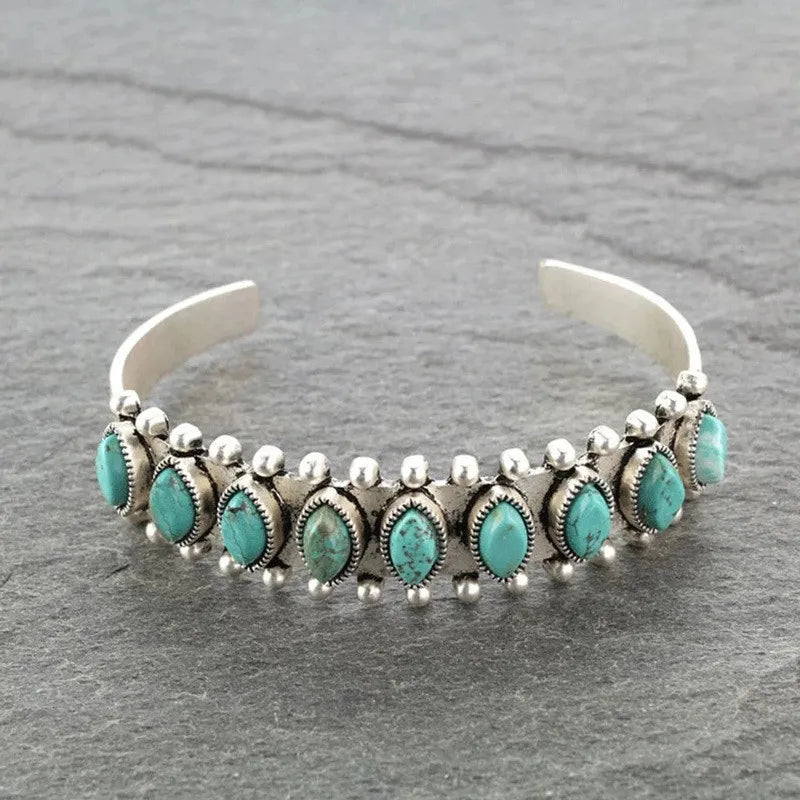 Artificial Turquoise Alloy Open Cuff Bracelet