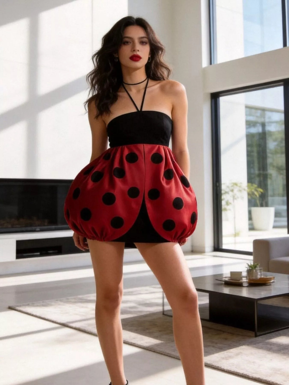 Halloween Ladybug Halter Neck Bubble Dress