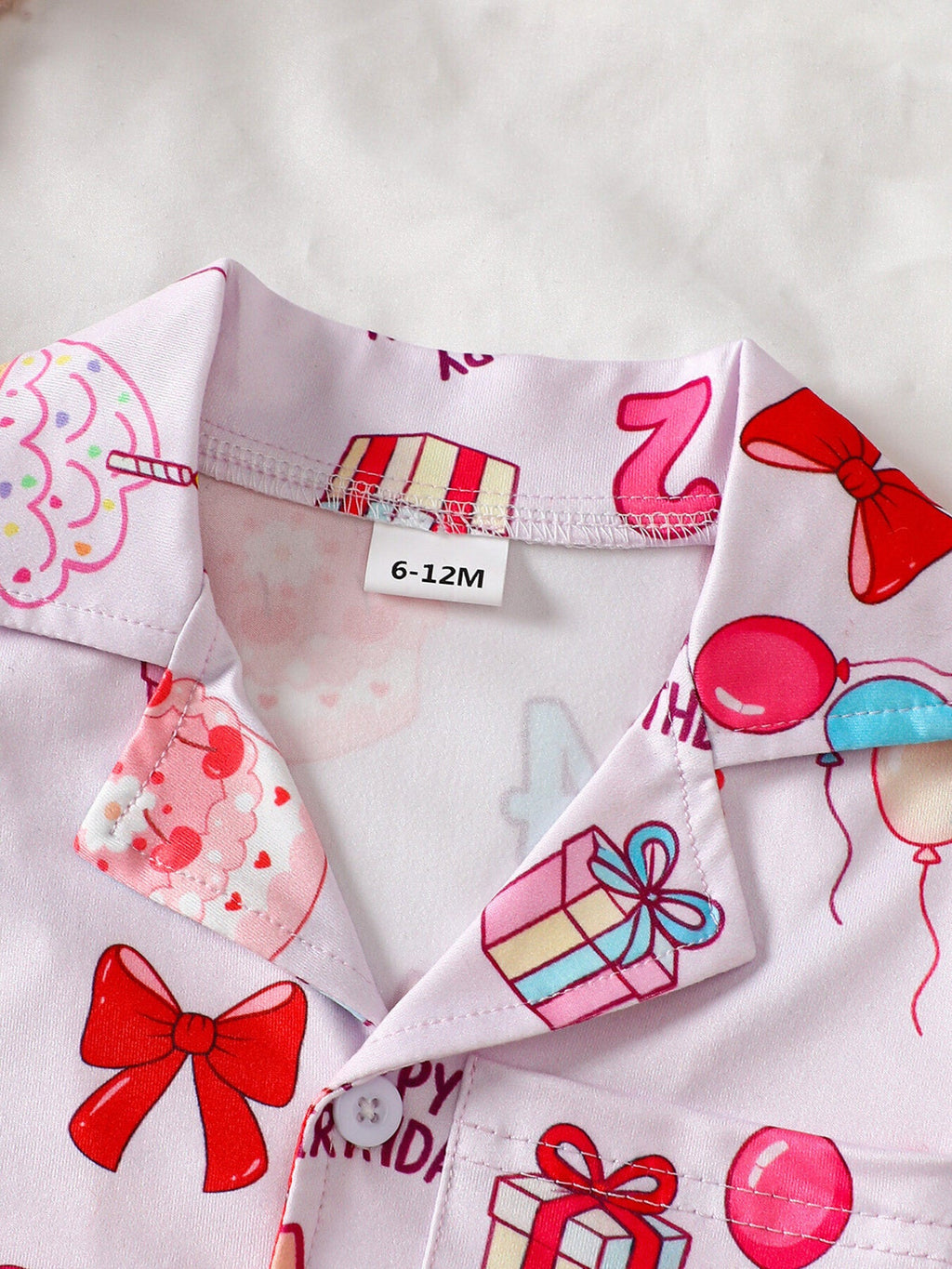 Children's Birthday Cake Print Shirt and Shorts Pajama Set