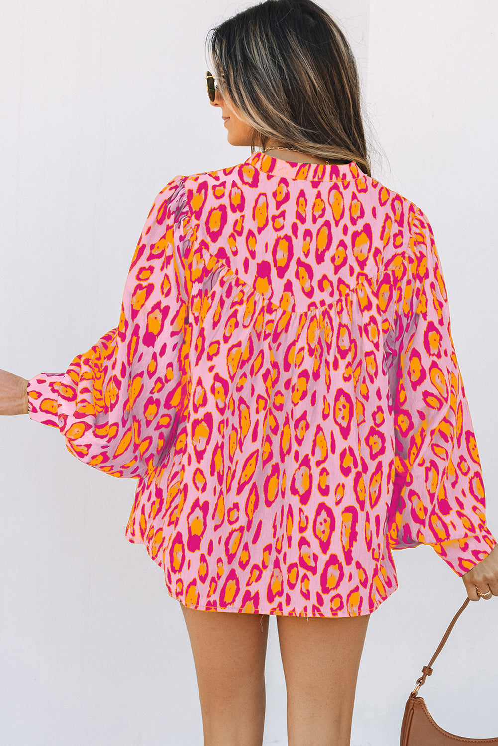 Leopard Balloon Sleeve Button-Up Shirt