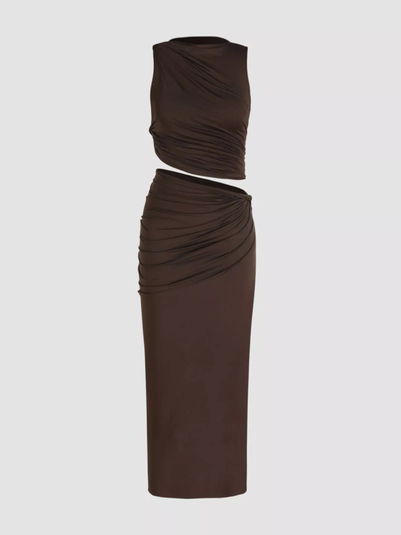 Asymmetrical Ruched Knit Top and Skirt Set