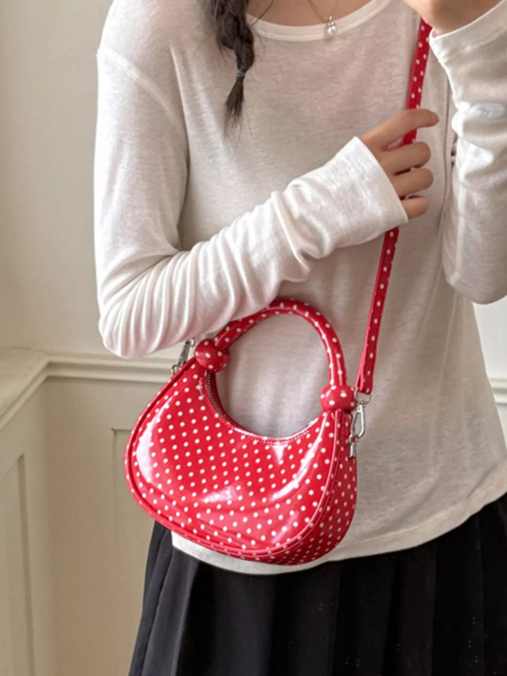 Polka Dot Crescent Crossbody Bag