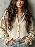 Button Up Flounce Sleeve Shirt