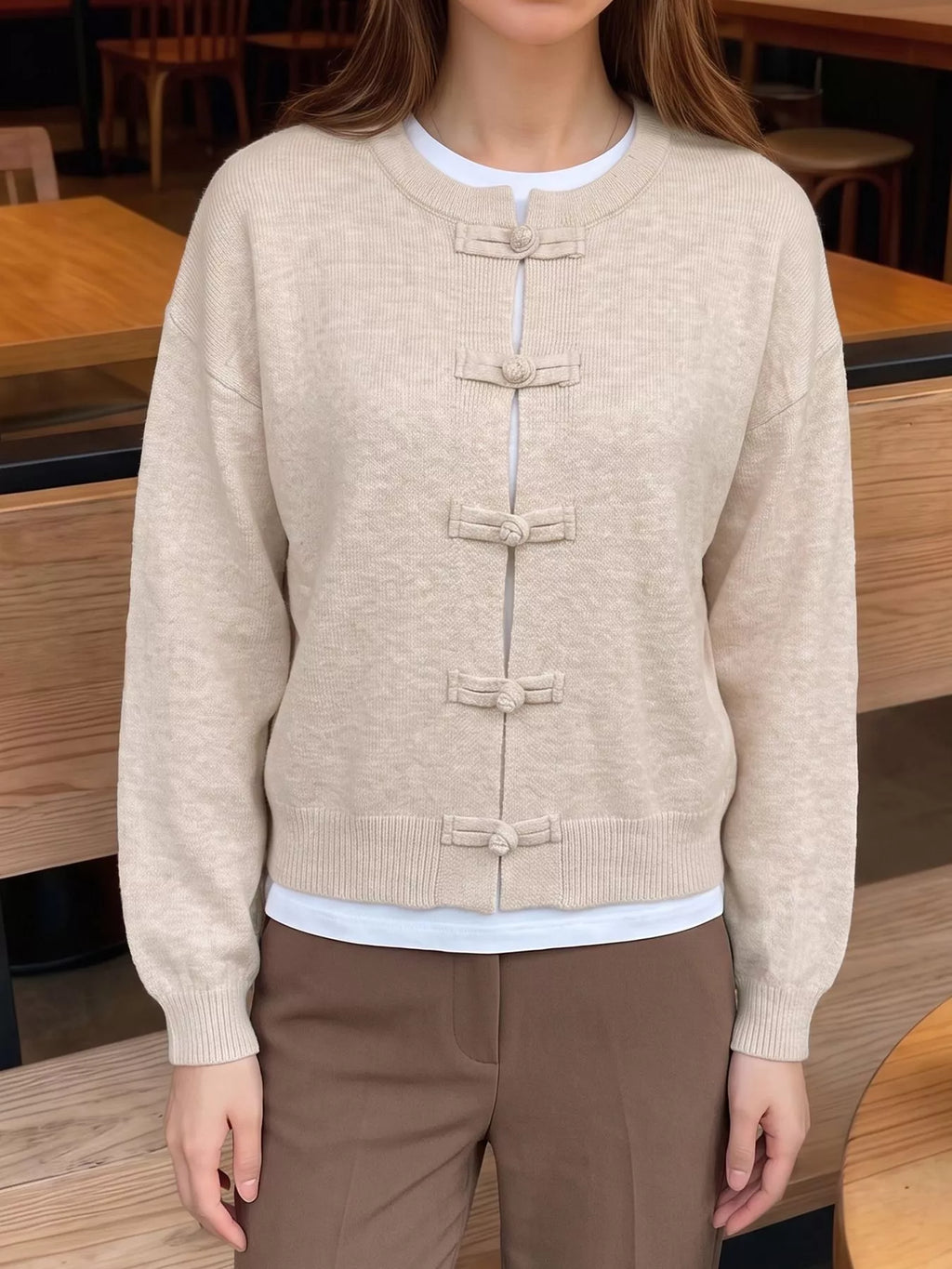 Button Up Dropped Shoulder Cardigan