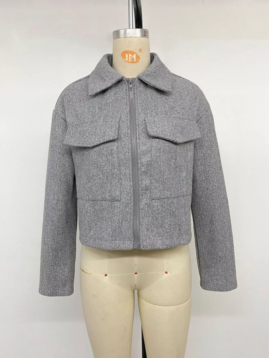 Zip Up Cropped Shacket with Flap Pockets