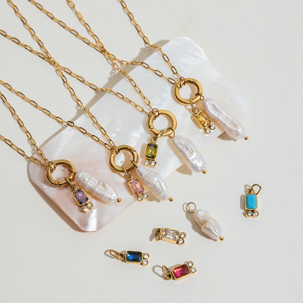 18K gold birthstone with irregular pearl design exquisite dazzling necklace