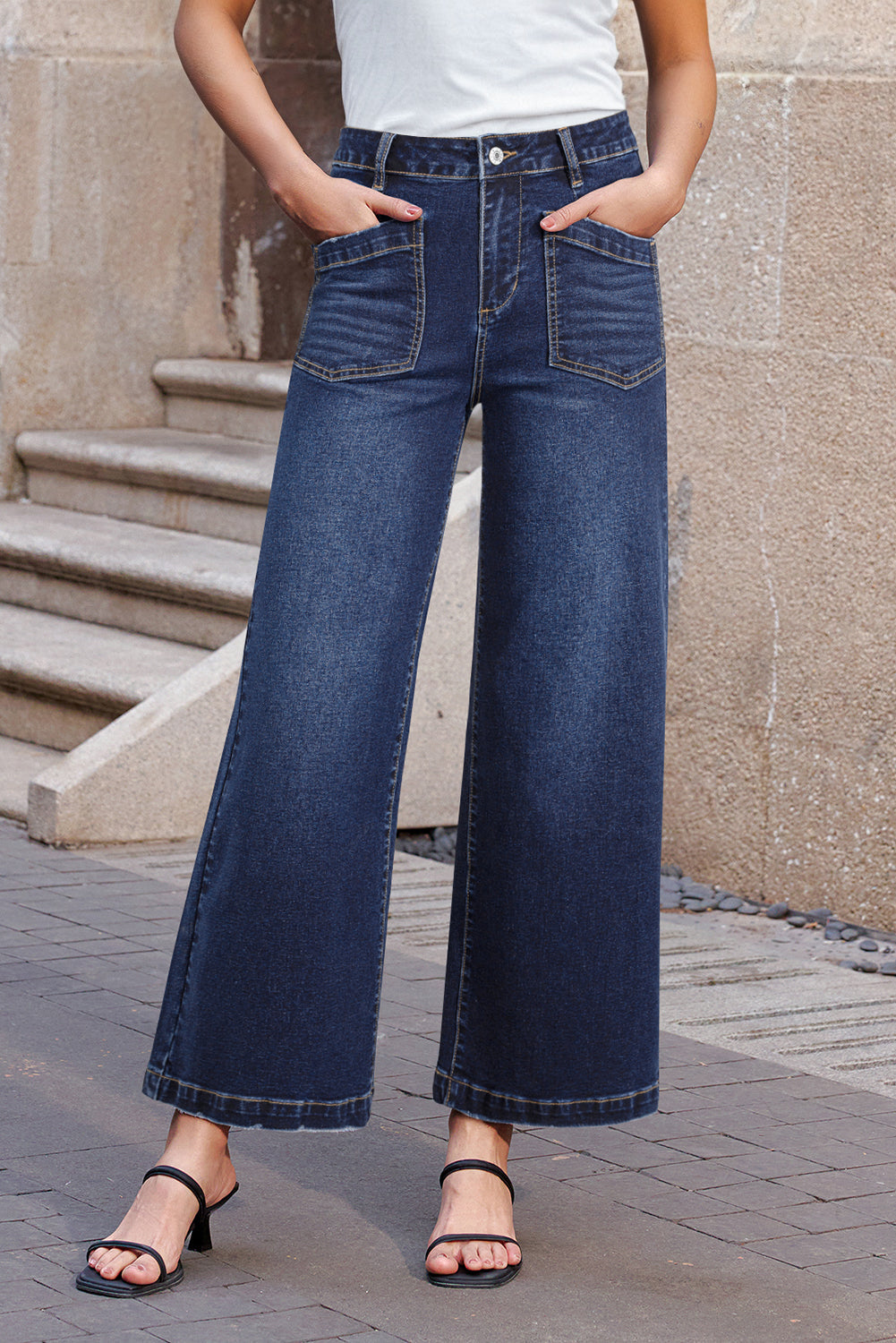 Sail Blue Mimimalist Patch Pocket Womens Shift Jeans