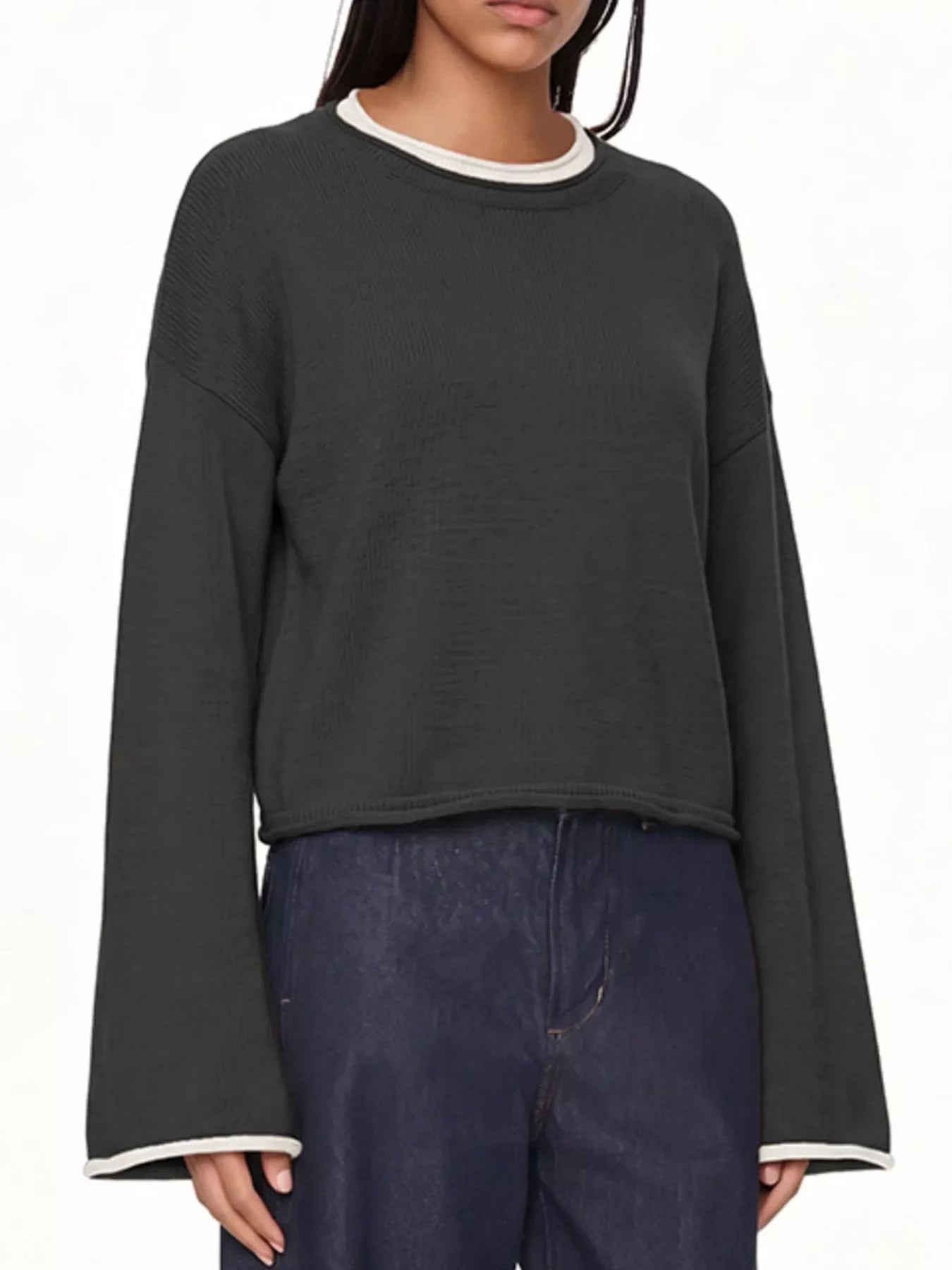 Crew Neck Dropped Shoulder Sweater