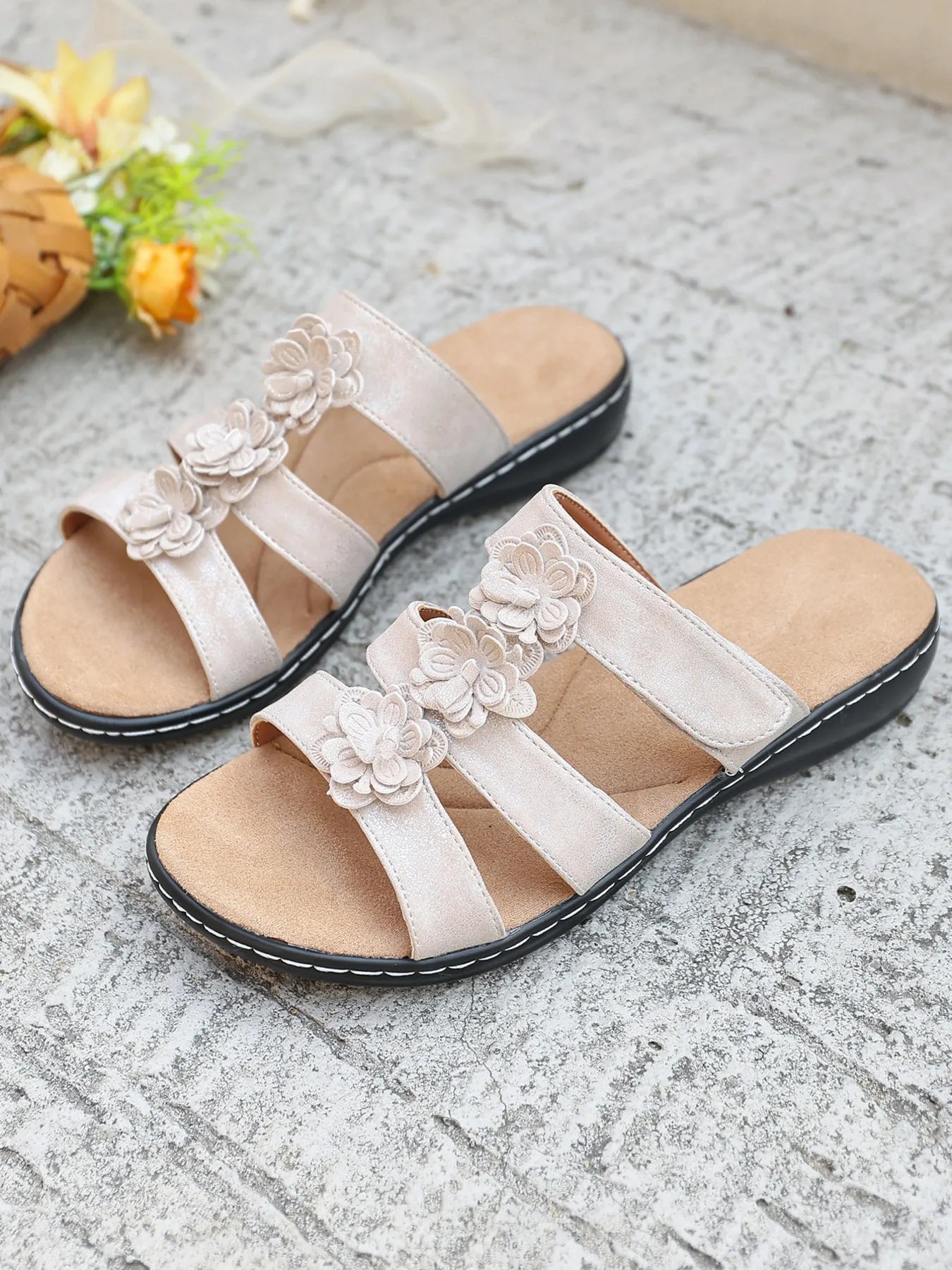Flower Multi-Strap Flat Sandals
