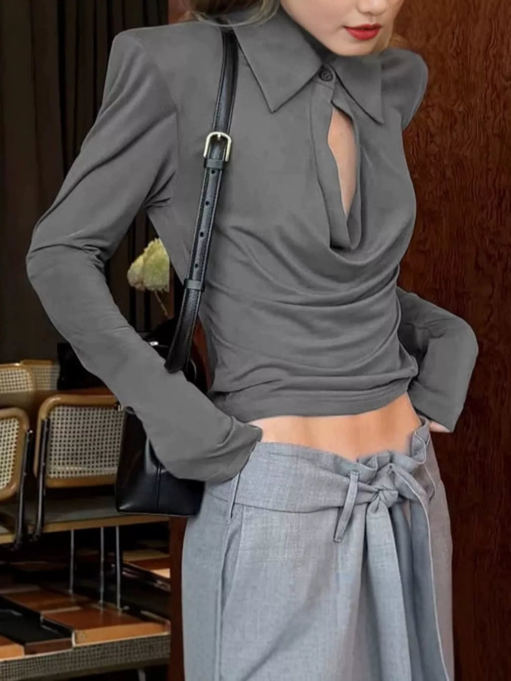 Long-Sleeve Slim-Fit T-Shirt with Cutout Detail