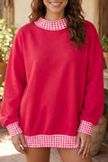Colorblock Polka Dot Contrast Trim Oversized Sweatshirt