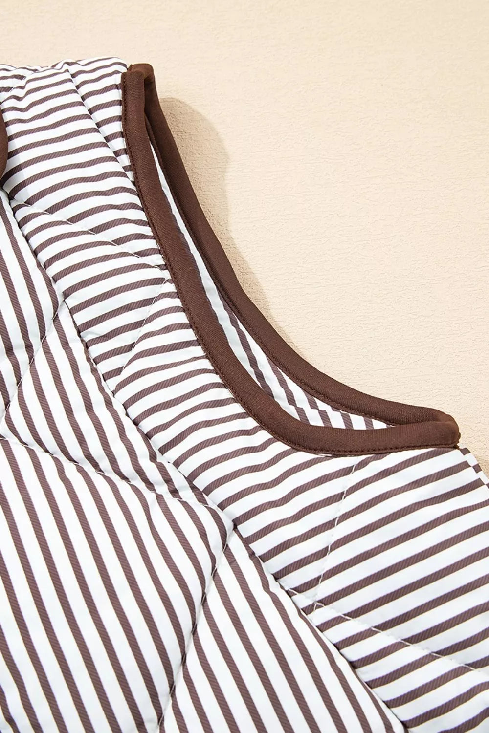 Stripe Quilted Wavy Hem Snap Button Vest