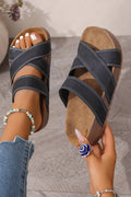 Color black Contrast Stitch Crossed Band Retro Platform Slippers