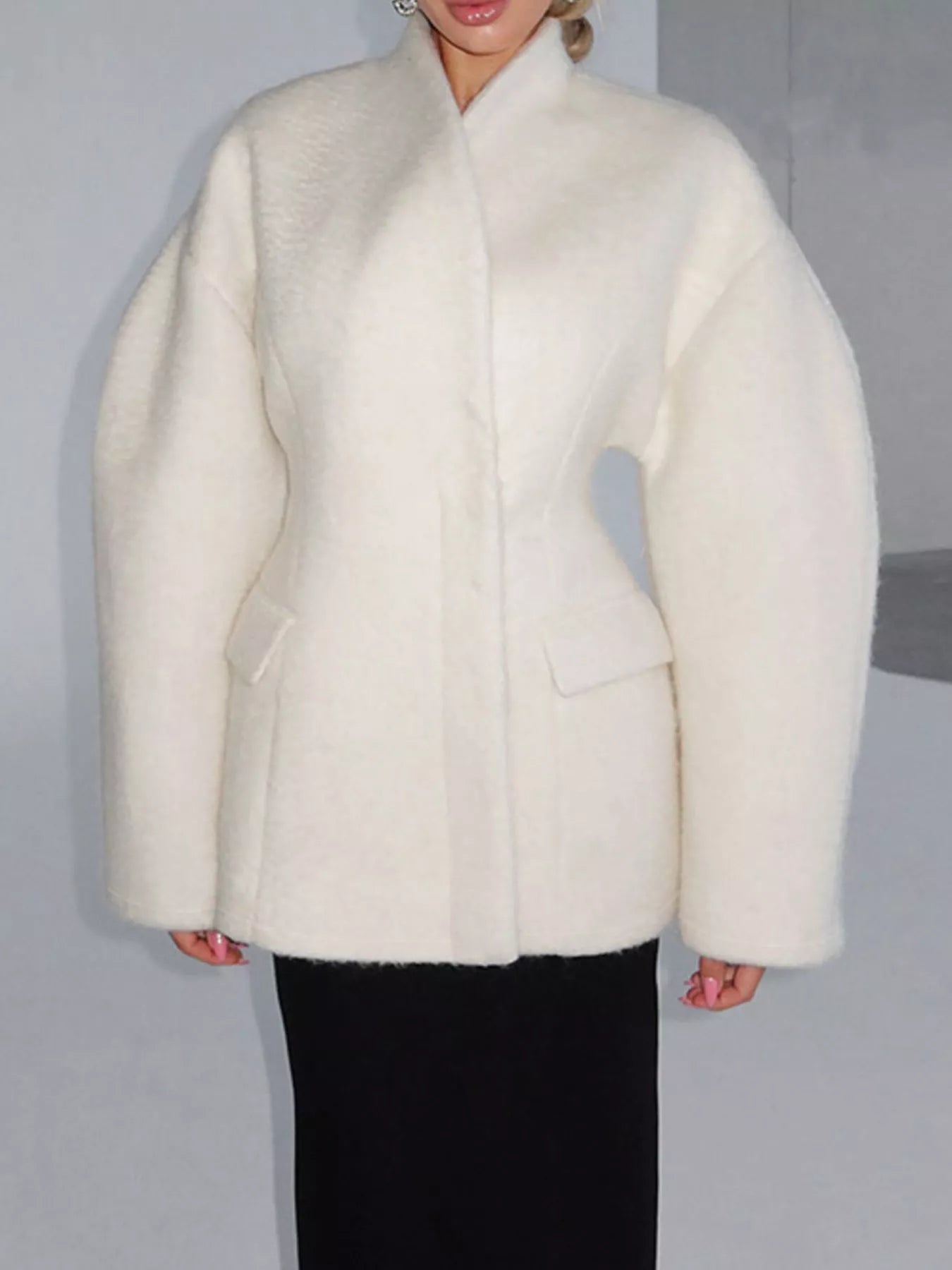Wool-Blend Leg-of-Mutton Sleeves Outerwear