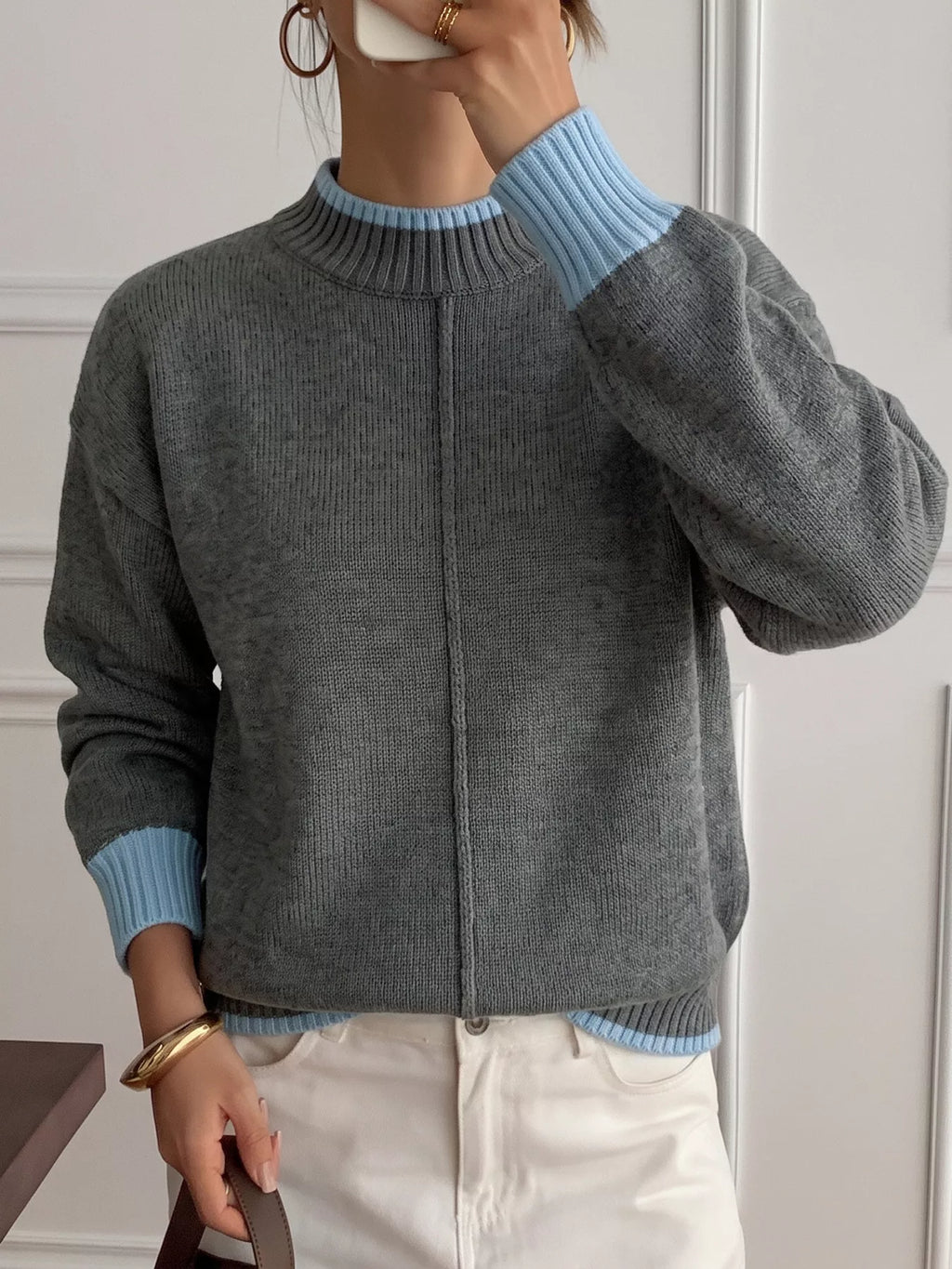 Contrast Trim Crew Neck Sweater