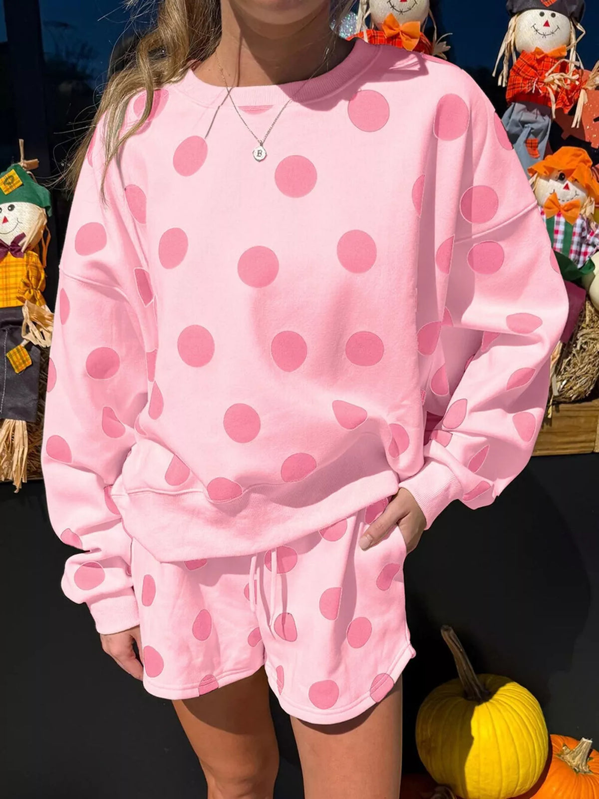 Polka Dot Crewneck Sweatshirt and Shorts Set