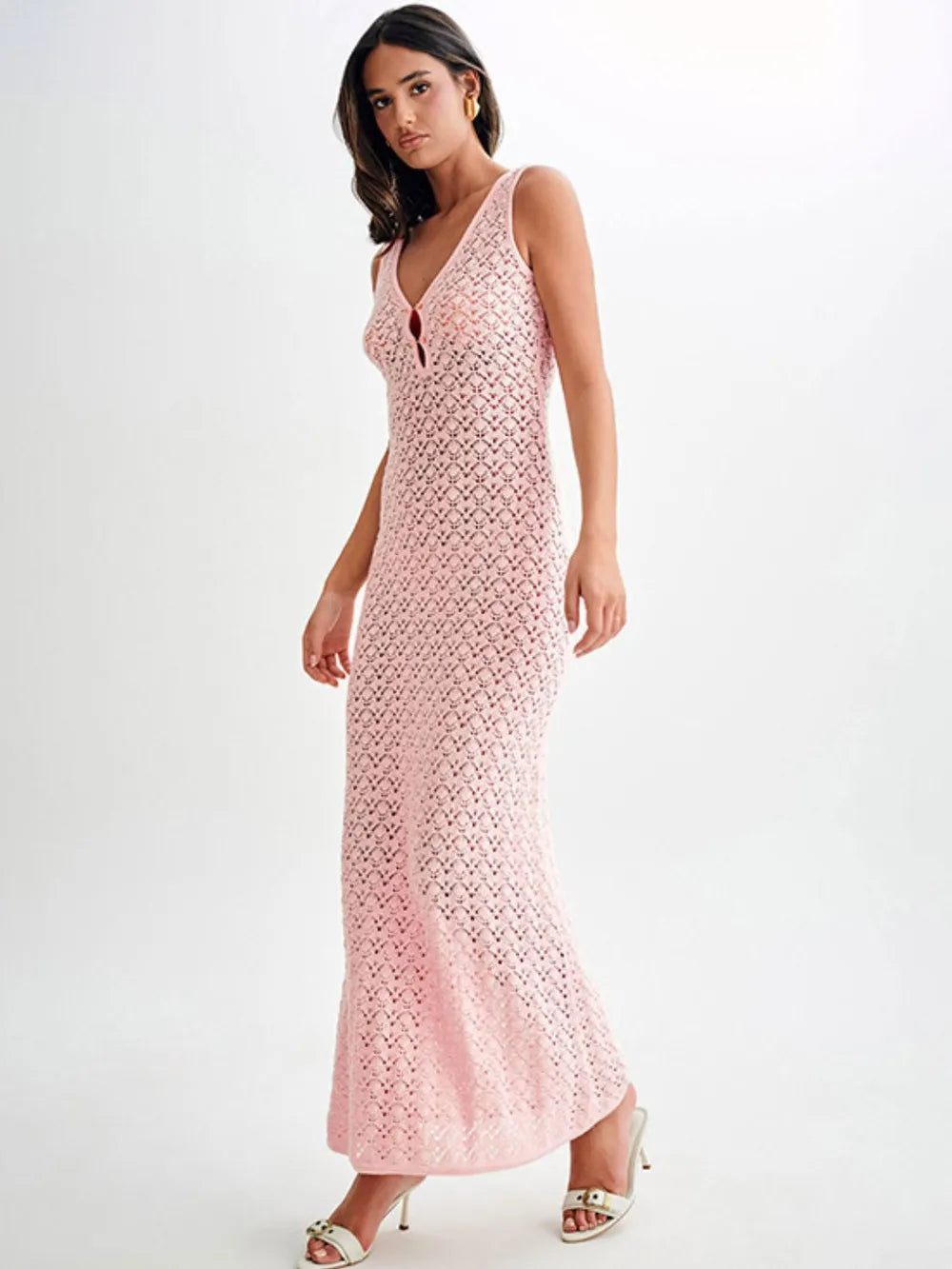 Openwork Knit Sleeveless Maxi Dress