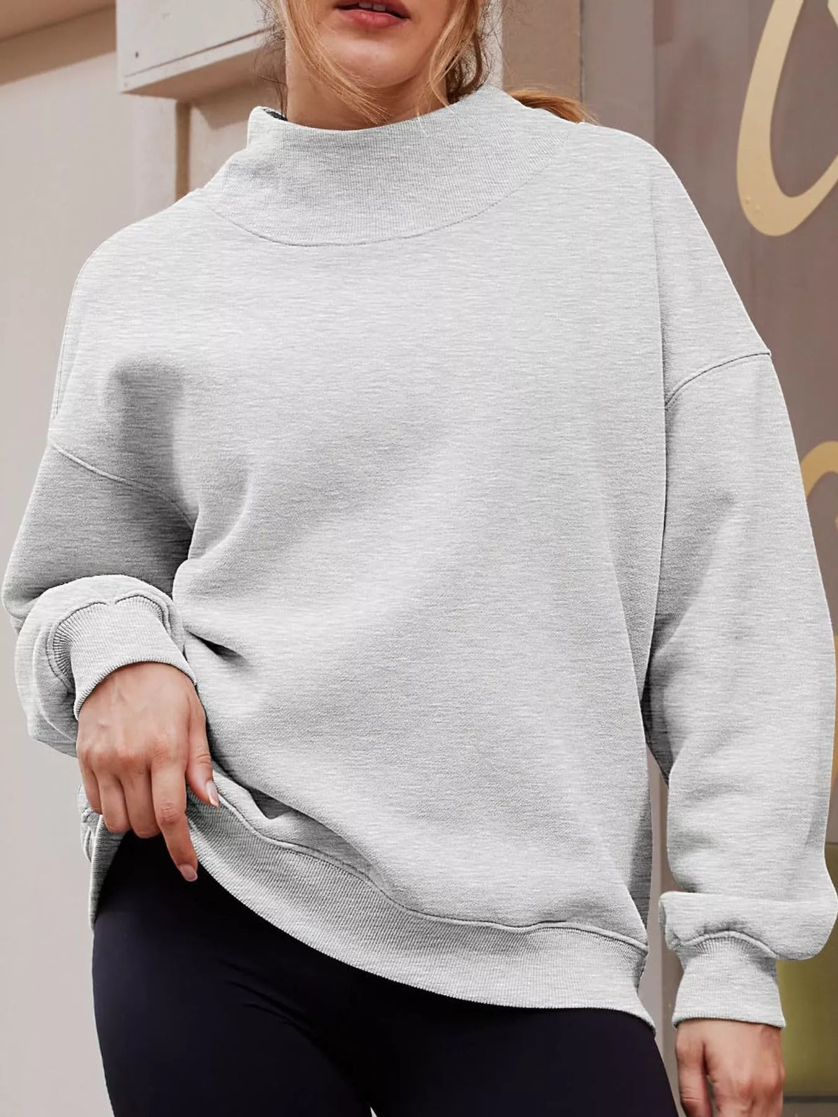 Oversized Mock Neck Long Sleeve Sweatshirt