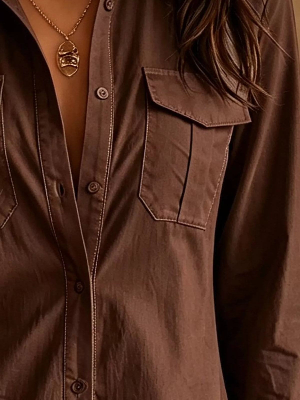 Button-Down Shirt Dress with Lace Trim