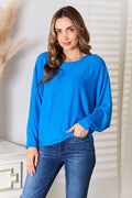 Round Neck Batwing Sleeve Ribbed Blouse