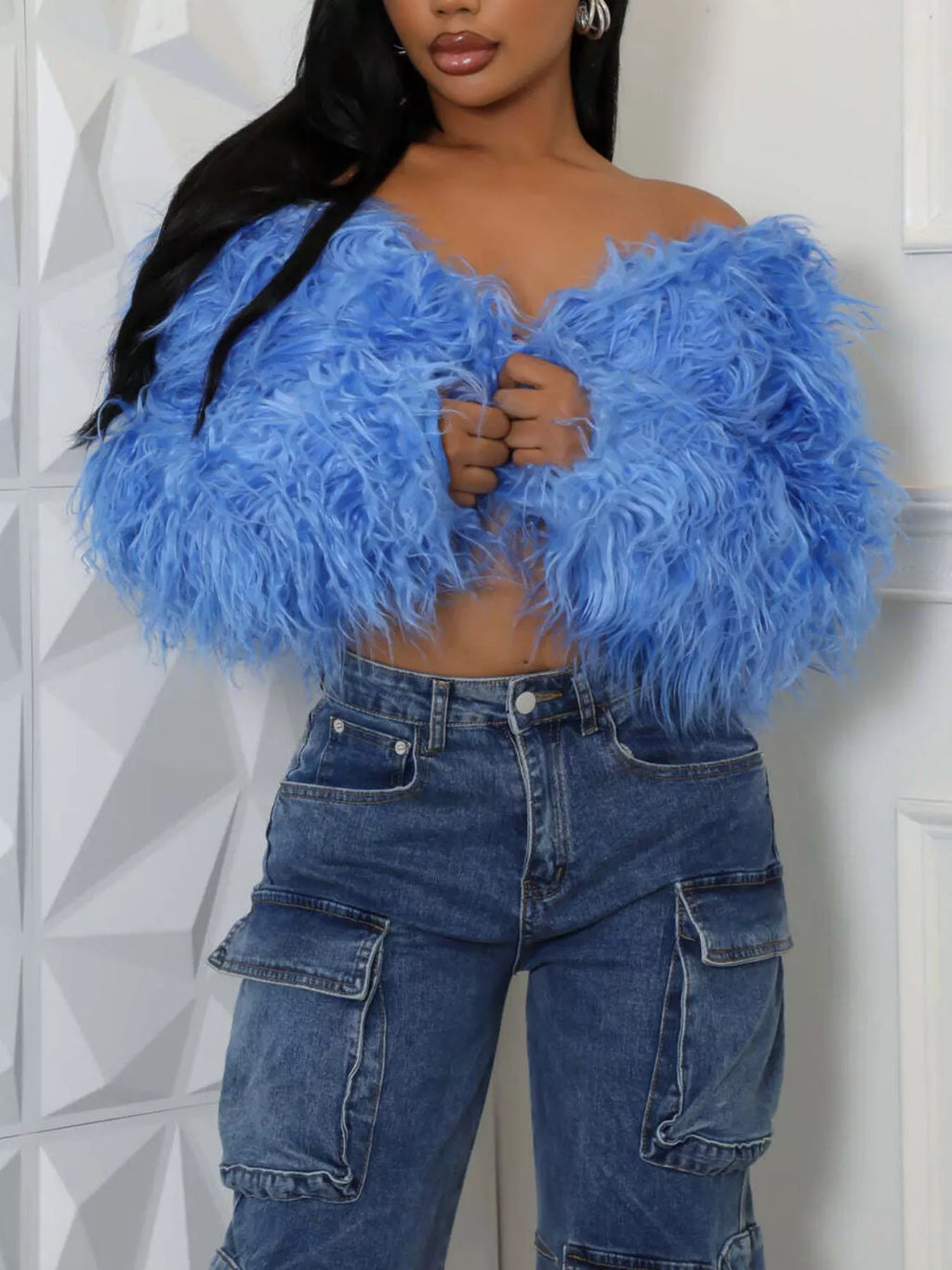 Faux Fur Open Front Cropped Outerwear