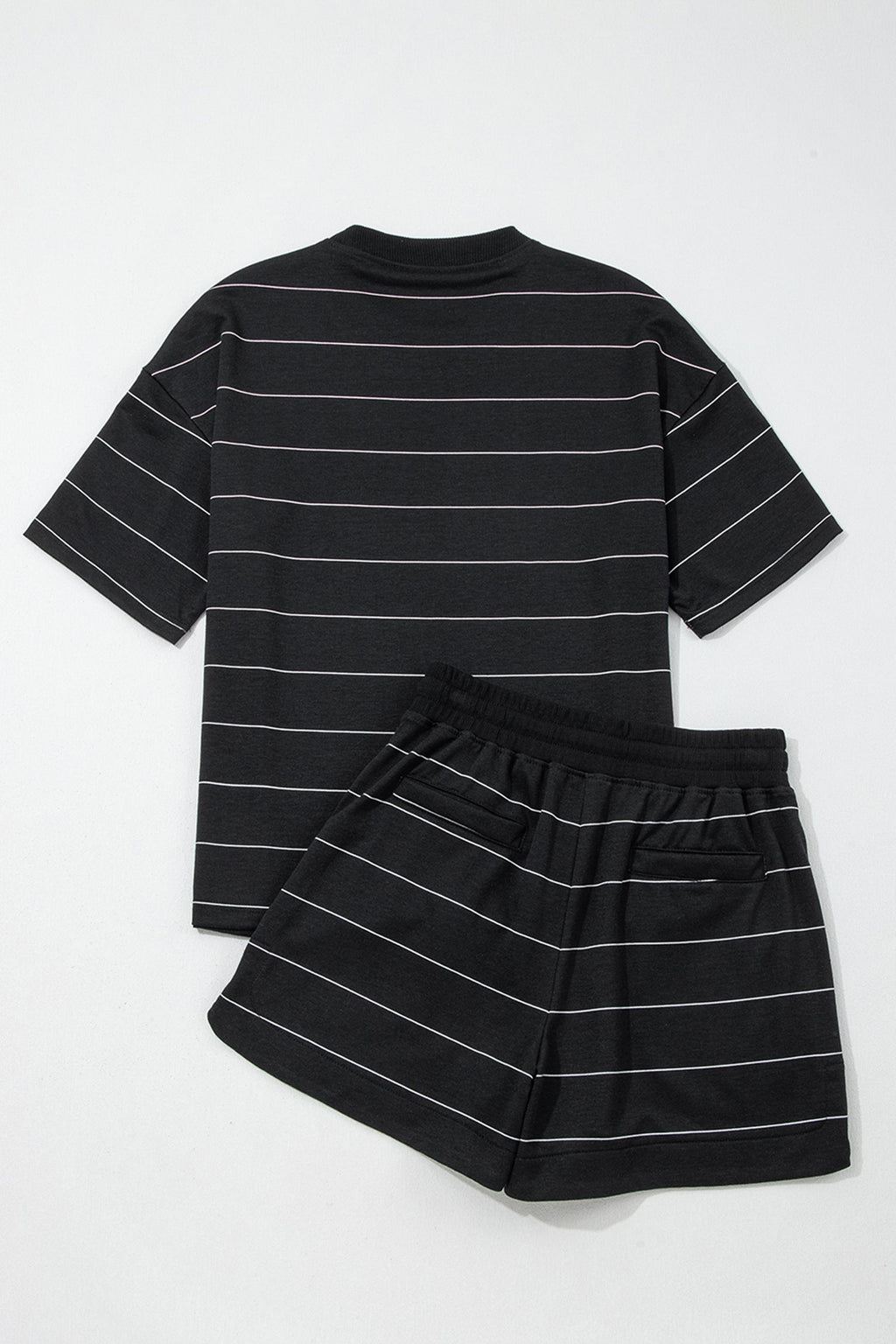 Black Stripe Half Sleeve Tee Drawstring Shorts 2pcs Set