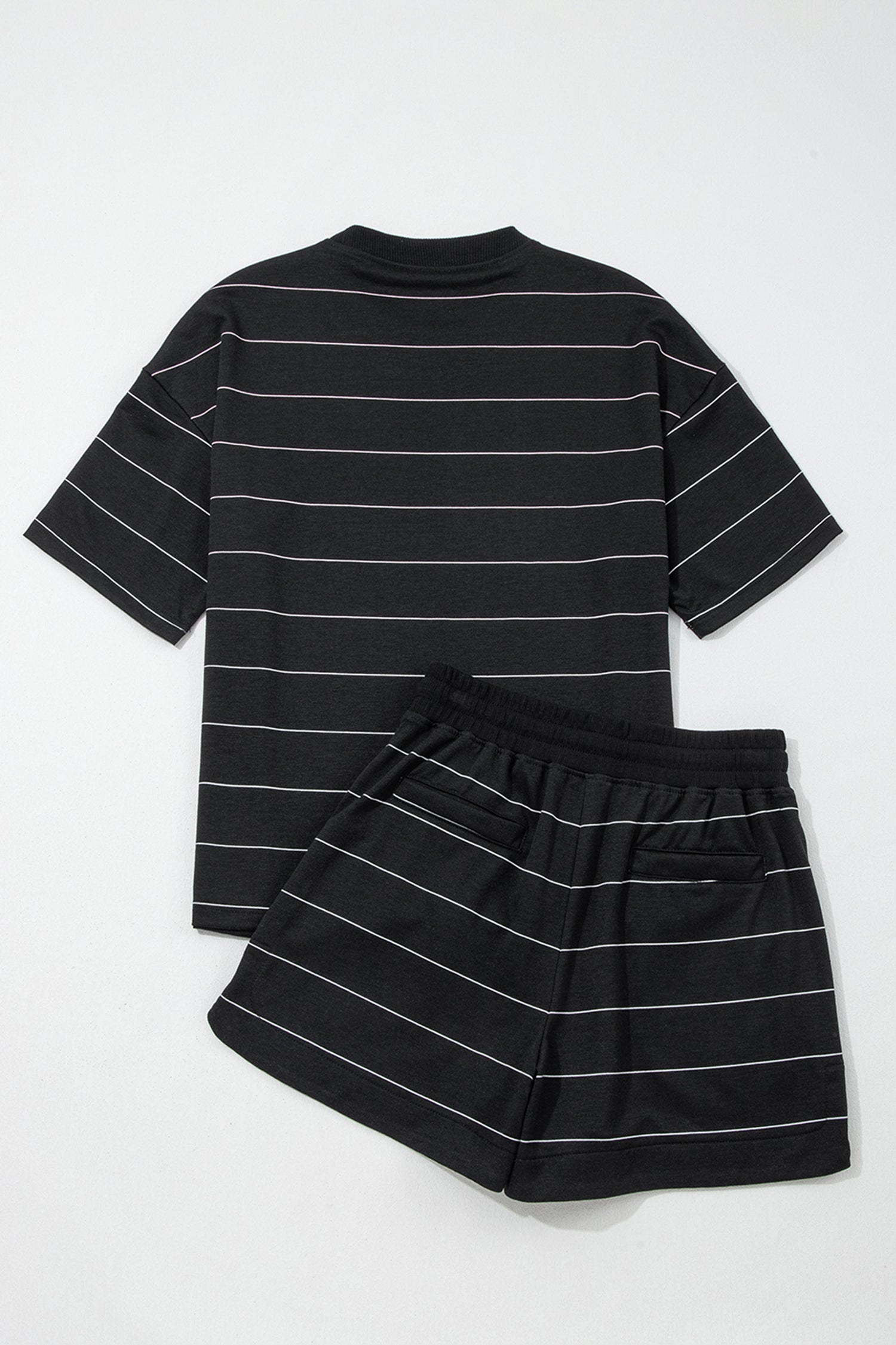 Black Stripe Half Sleeve Tee Drawstring Shorts 2pcs Set
