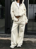 Casual Zip-Up Hoodie and Wide-Leg Sweatpants Set