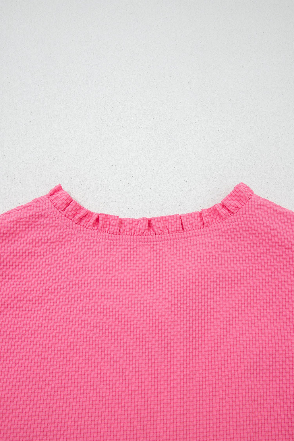 Sachet Pink Frilled V Neck Flower Embroidered Puff Sleeve Textured Blouse