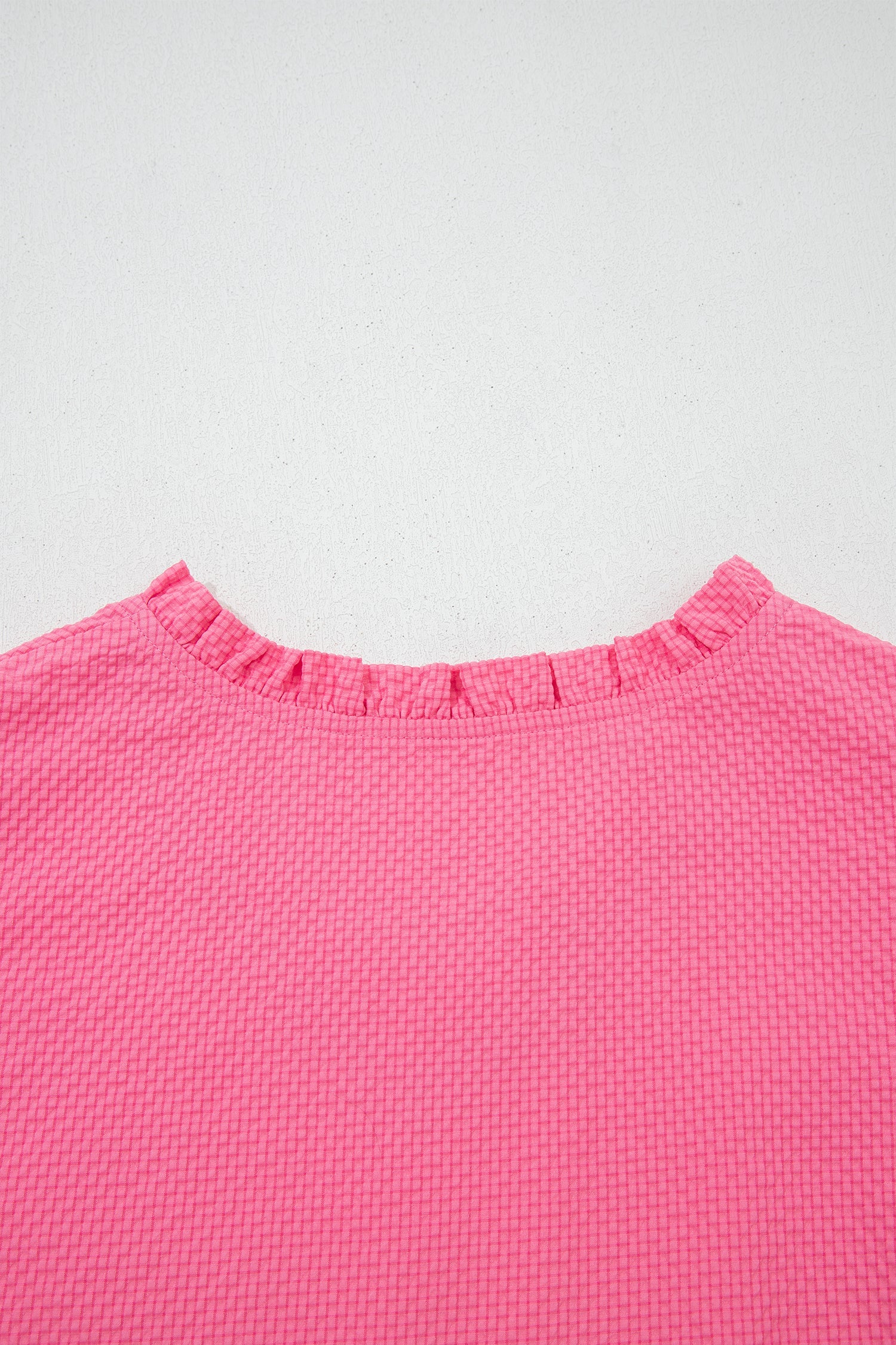 Sachet Pink Frilled V Neck Flower Embroidered Puff Sleeve Textured Blouse
