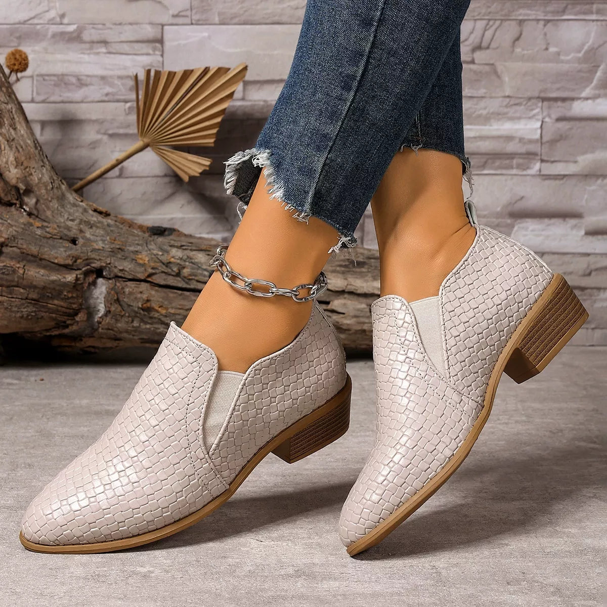 Point Toe Block Heels Ankle Boots