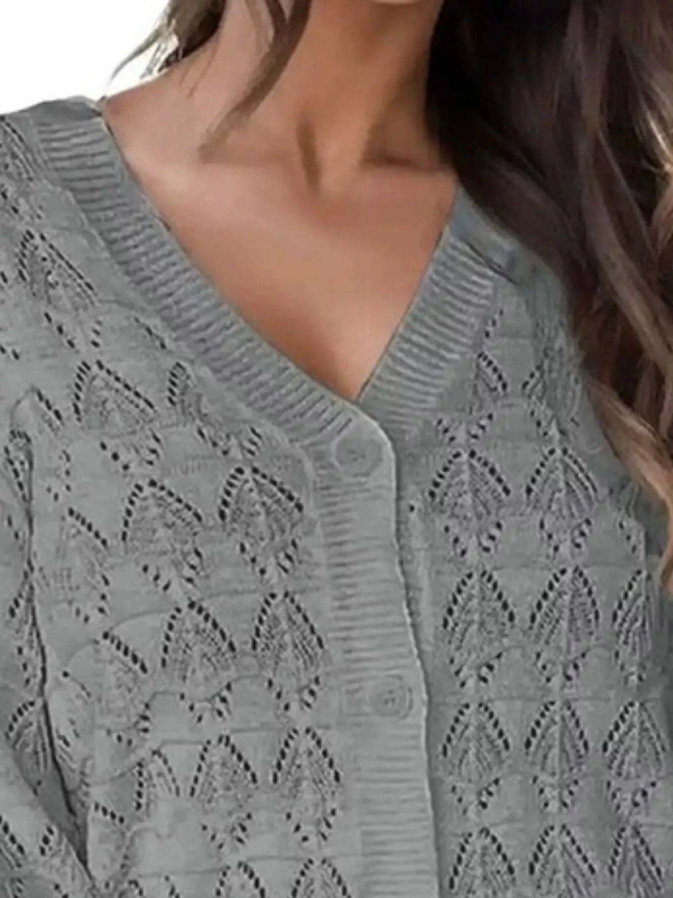Chic V-Neck Openwork Button-Down Knit Cardigan