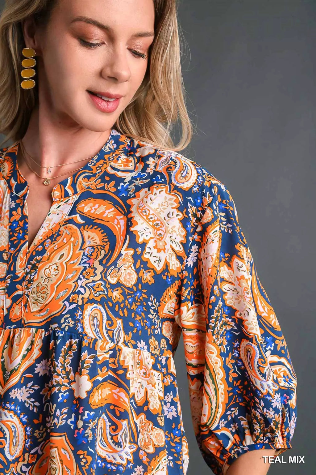 Paisley Boho Tunic Blouse with High-Low Hem