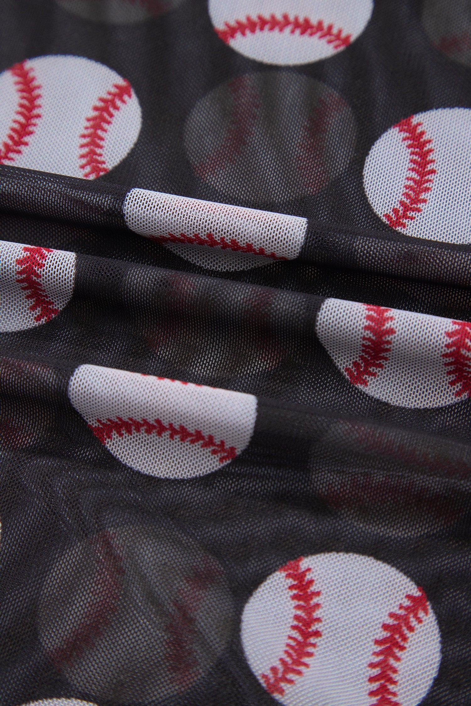 Black Baseball Game Day Sheer Mesh Long Sleeve Top
