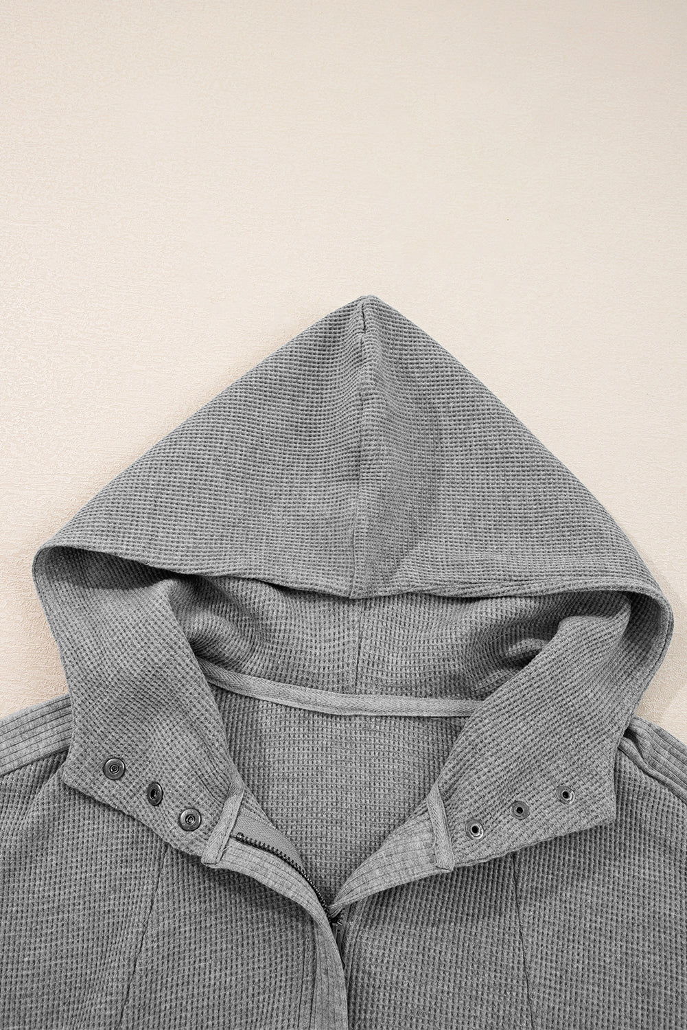 Waffle Zip Up Snap Button Hooded Jacket